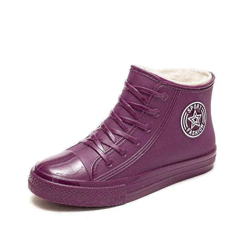 Womens Rain Boots Waterproof Spring/autumn Female Pvc Low Barrel Slip-on Print Non-slip Shoes - WRB50121