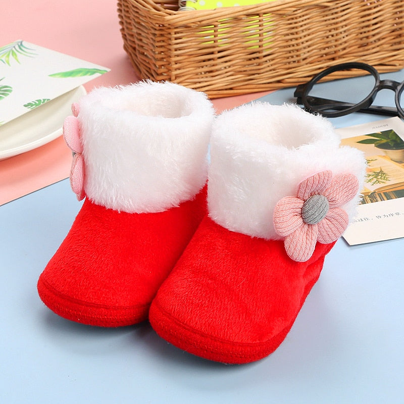 Newborn Baby Girls Soft Booties Solid Pompom Snow Boots Infant Toddler Newborn Warming Shoes - TGSH50686