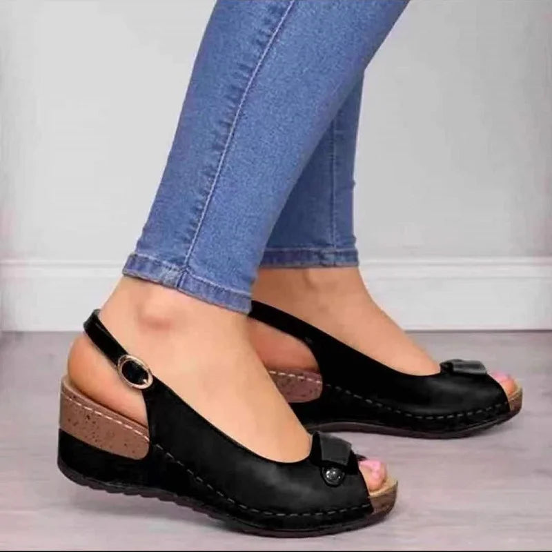 Women Vintage Roman Wedge Sandals Comfortable Soft Open Toe Ladies Low Heels Shoes - WSD50229