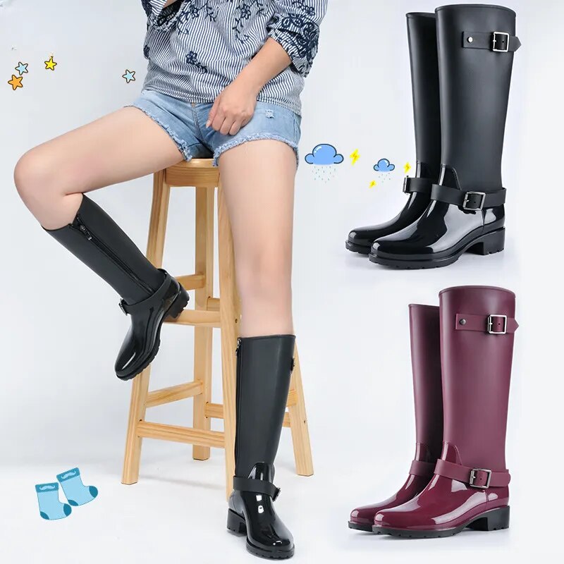Women's Rain Boots Waterproof Rain Boots Fashion Non-slip Long Tube Water Shoes - WRB50120