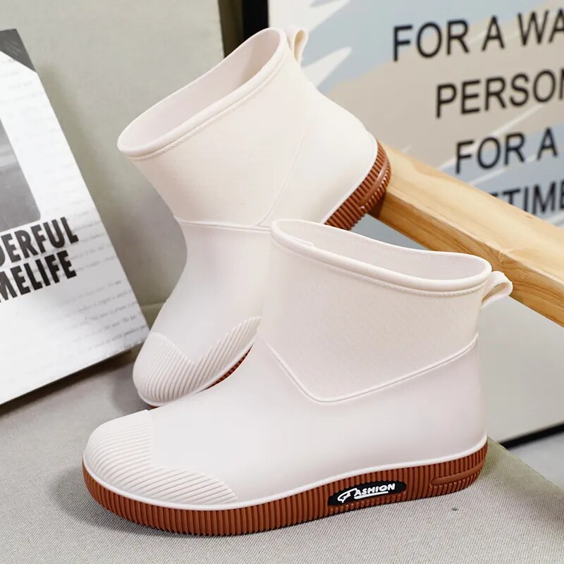 Women Rain Boots Adult Short Tube Water Shoes Ladies Plus Velvet Rain Boots - WRB50154