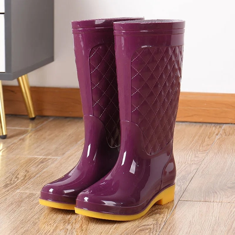 Women Rain Boots Adult Work High Tube Water Anti Slip Summer Single Boots - WRB50114