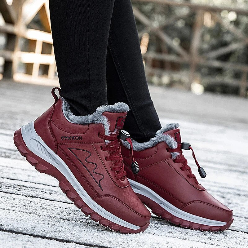 Women Winter Hiking Shoes Plush Platform Sneakers Nonslip Comfortable Lace Up Sports Shoes - WHS50195