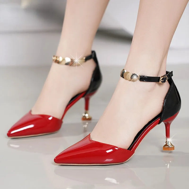 Women Fashion Sweet Pointed Toe Buckles Strap Heels Lady Cool Red Party Heel - WSHP50090