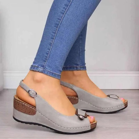 Women Vintage Roman Wedge Sandals Comfortable Soft Open Toe Ladies Low Heels Shoes - WSD50229