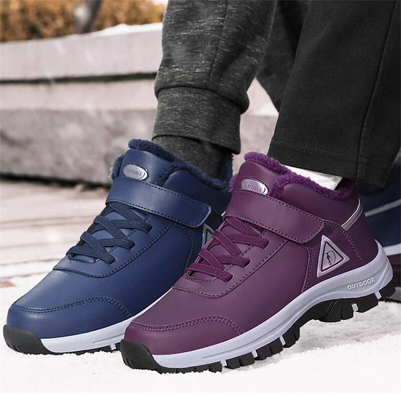 Women Warm Velvet Walking Shoes Spring Outdoor Sneakers Non Slip PU Leather Hiking Boots - WHS50198