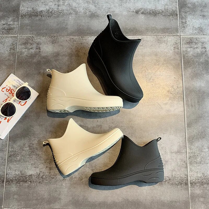 Women Fashion Rain Shoes Platform Ankle Rain Boots Ladies Rubber Shoes Outdoor Waterproof Walking Booties - WRB50141
