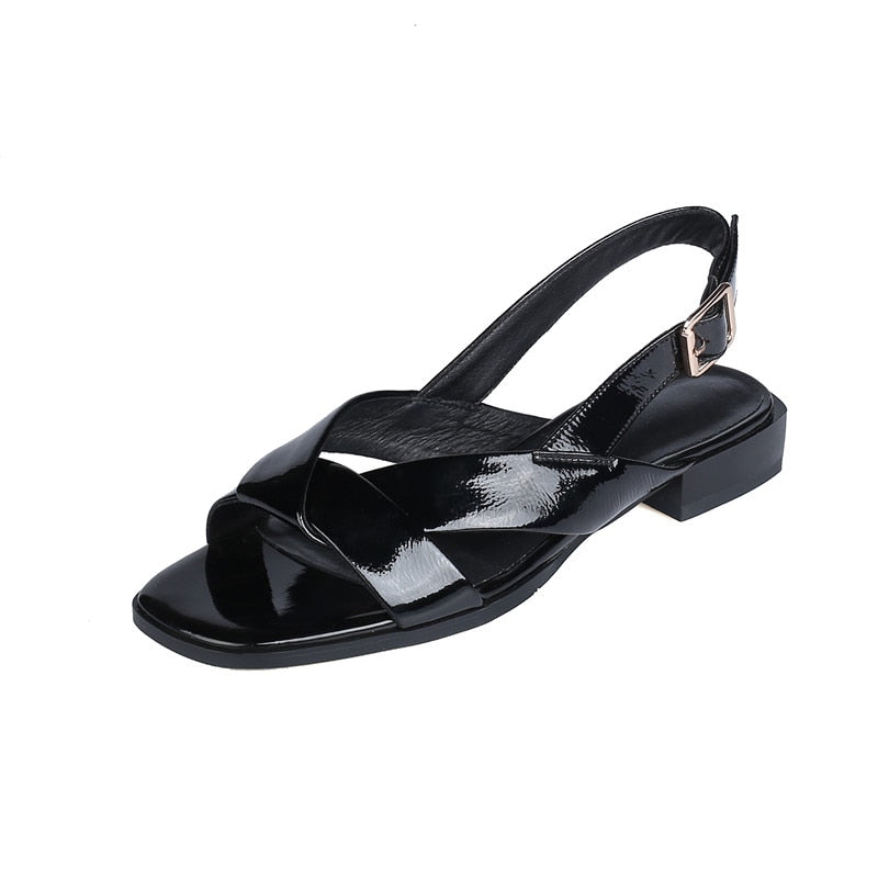 Women New Genuine Leather Low Heel Square Toe Casual Ladies Sandals - WSD50207