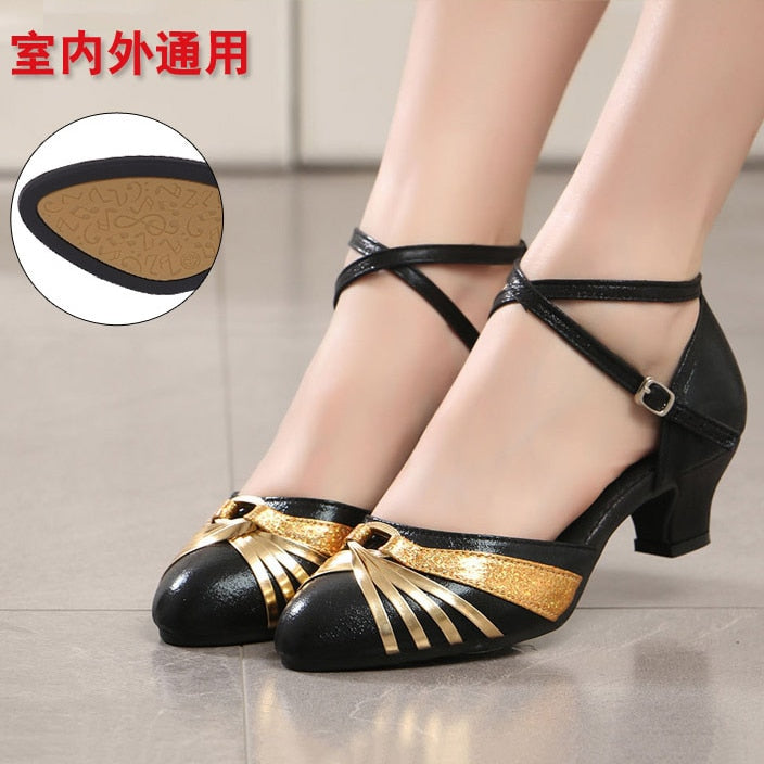 Women Heel 5.5cm Closed Toe Ballroom Latin Dance Shoes Rubber Sole High Heel - WSHP50056