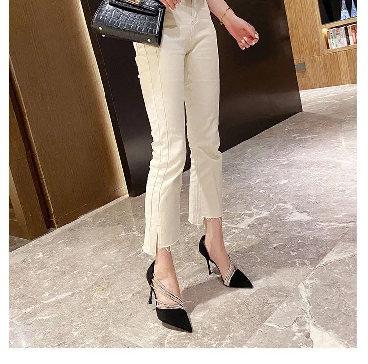 Women Autumn Evening Party High Heels Ladies Pointed Toe Nude Leather Black Gold Patent Leather Heels - WSHP50099