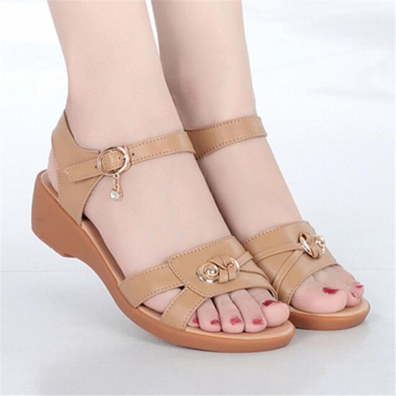 Women Summer Genuine Leather Fashion Wedges Soft Bottom Comfortable Casual Sandals - WSD50204