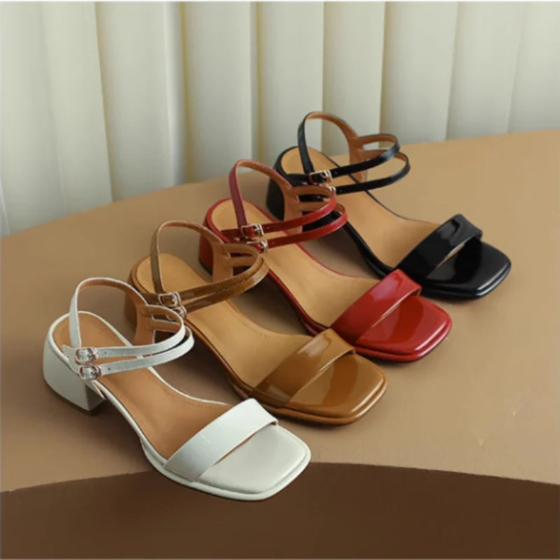 Women Fashion Sandals High Quality Ladies Shoes Double Buckle Mid Heel Shoes - WSD50224