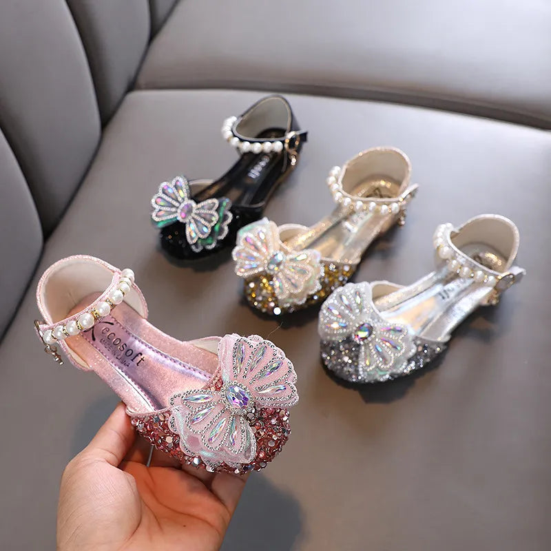 Kids Lace Bow Sandals Cute Girls Colorful Rhinestone Sandals Children's Princess Party Sandals - YGSD50615