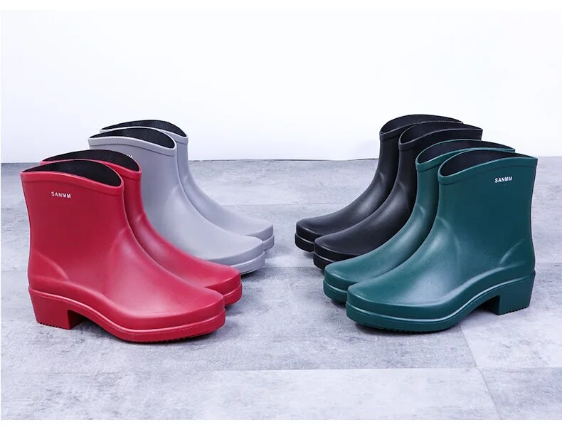Women Ankle Boot Waterproof PVC Shoes Spring Rubber Boots Female Casual Galoshes Rain Boots - WRB50160