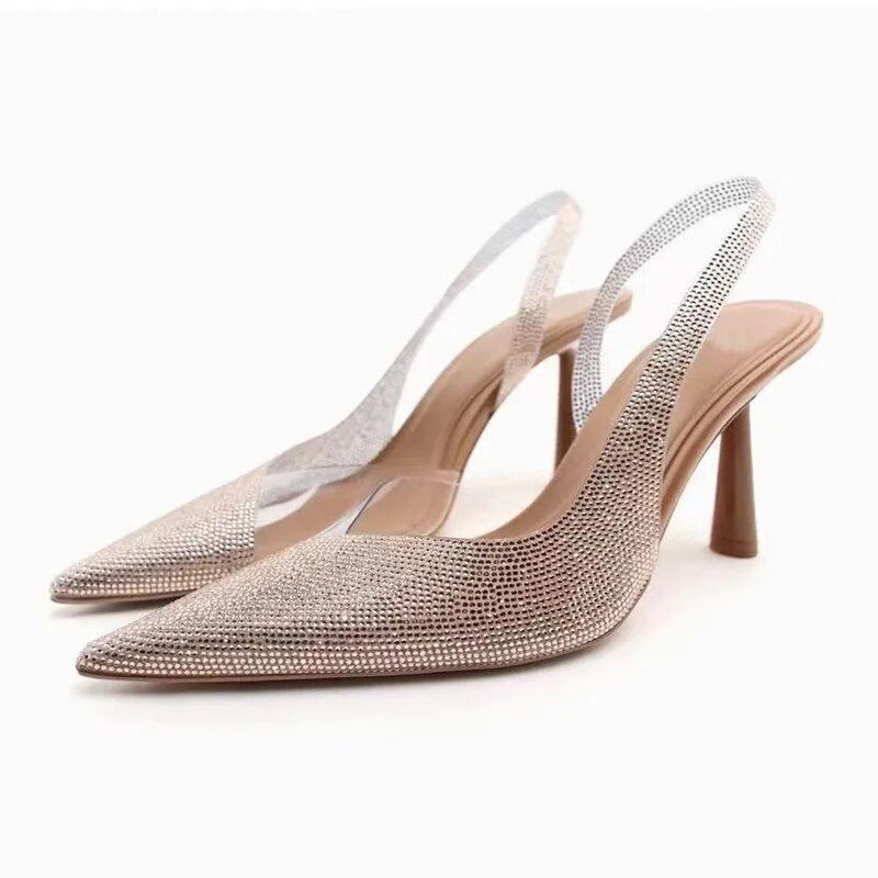 Women Fashion Pointed Shiny Diamond Decoration Women Sandals Summer Slingback High Heels - WSHP50068