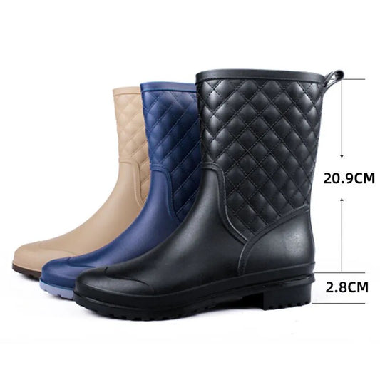Women New Rainboots Plaid Casual Boots Fashion  Mid-Calf Rain Boots - WRB50151