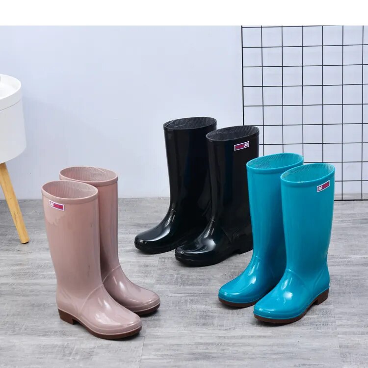 Women's Rain Shoes Casual PVC with Velvet Waterproof Non-slip Knee-high Boots - WRB50143