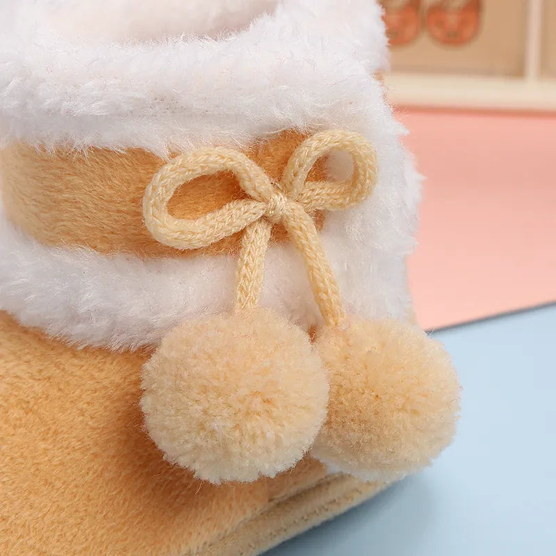 Newborn Baby Girls Soft Booties Solid Pompom Snow Boots Infant Toddler Newborn Warming Shoes - TGSH50686