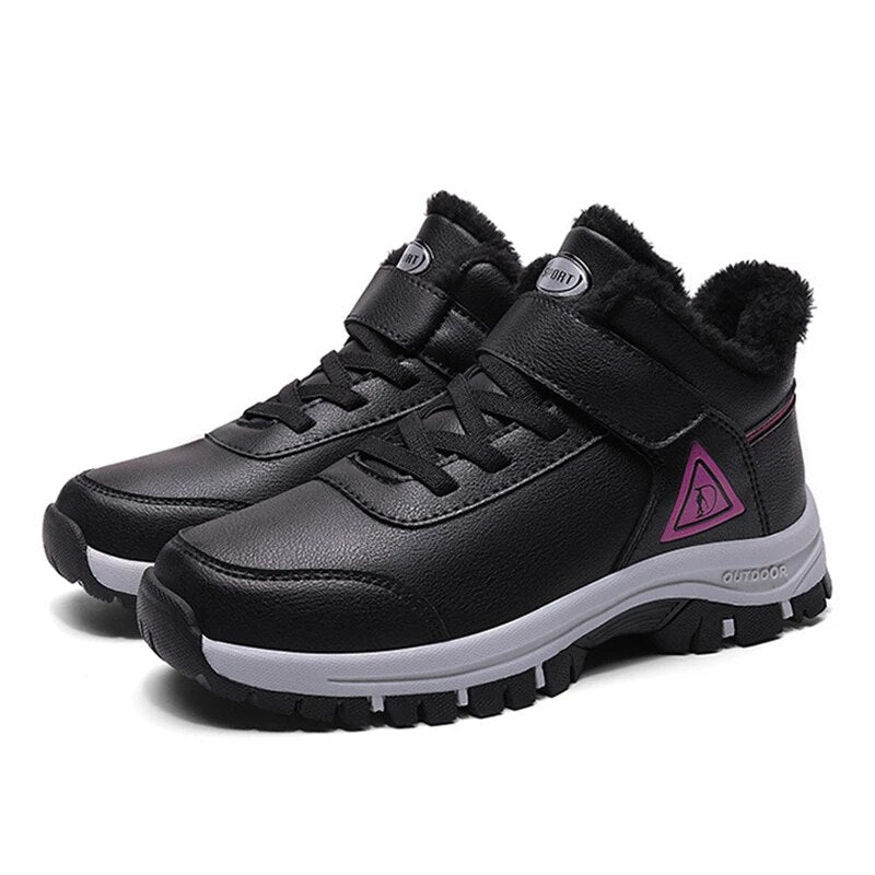 Women Warm Velvet Walking Shoes Spring Outdoor Sneakers Non Slip PU Leather Hiking Boots - WHS50198