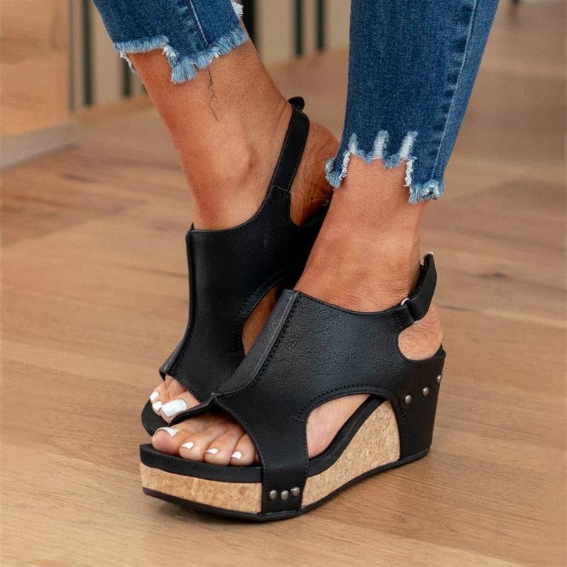 Women Leather Sandals Wedges Shoes High Heels Sandals With Platform Shoes - WSD50209