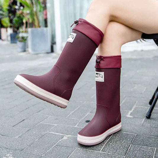 Women Rain Boots Unisex Non-slip Mid-Calf Water Boots High Soft Tube Waterproof Shoes - WRB50159