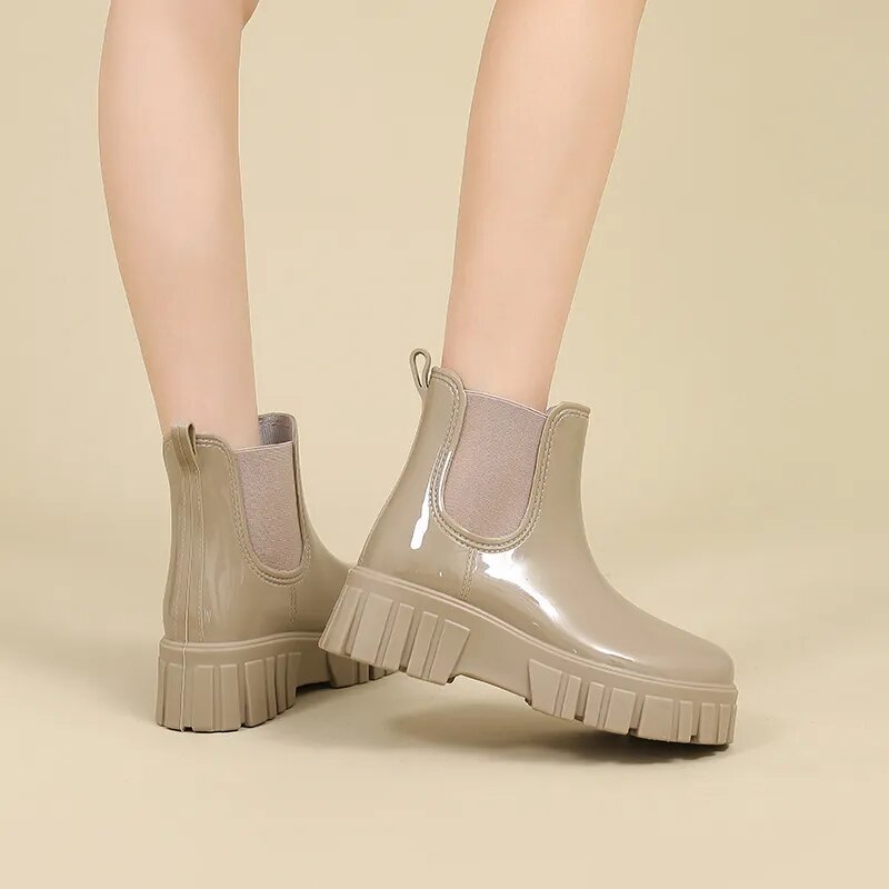 Women Rain Boots Garden Galoshes Waterproof Rubber Chelsea Boots Female Non-slip Water Shoes - WRB50137