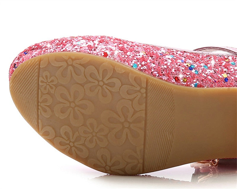 Princess Butterfly Leather Shoes Kids Diamond Bowknot High Heel Children Shoes - YGSD50509