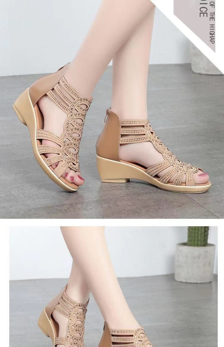 Women Fashion Sandals High Heels Comfortable Hollow Out Zipper Platform Sandals - WSD50203