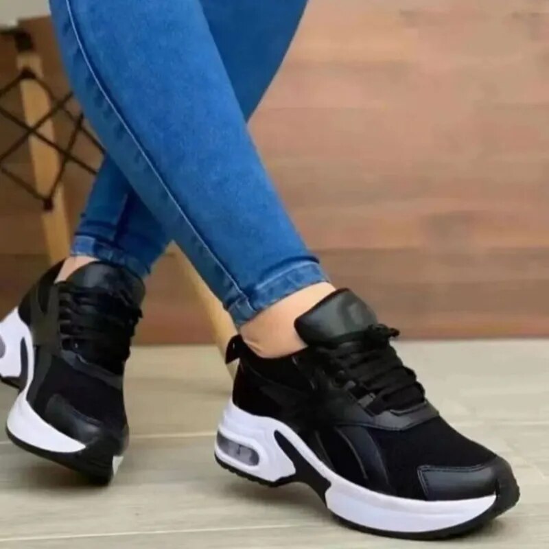 Women Plus Size Tennis Shoes for Outdoor Sneakers Lace Up Wedge Gym Sport Shoes - WSA50036