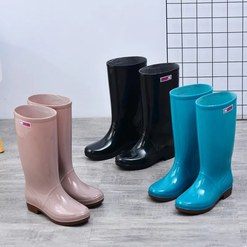 Women's Rain Shoes Casual PVC with Velvet Waterproof Non-slip Knee-high Boots - WRB50143