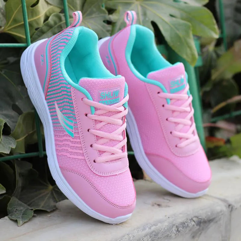Women Sneakers Trainers Shoes Ladies Sport Mesh Sneakers Pink Flat Shoes - WSA50045