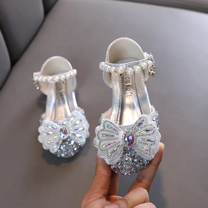 Kids Lace Bow Sandals Cute Girls Colorful Rhinestone Sandals Children's Princess Party Sandals - YGSD50615