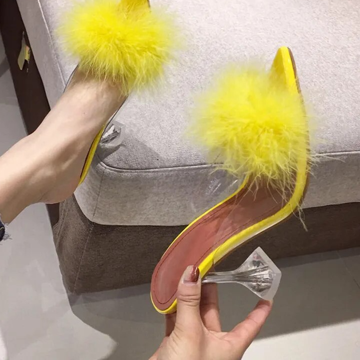 Women Summer Pumps PVC Transparent Crystal High Heels Slippers Ladies Slides Shoes - WSHP50076