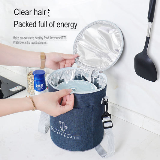 Cylindrical Insulated Lunch Box Bag, Large Aluminum Foil Portable Round Lunch Box Bag, Insulated Lunch Bag For Work