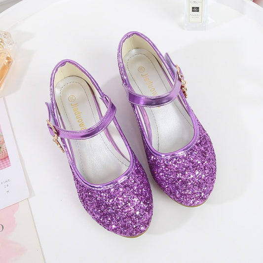 Girls Purple  High Heels For Kids Princess RED Leather Shoe Footwear Children's Party Wedding Shoes
